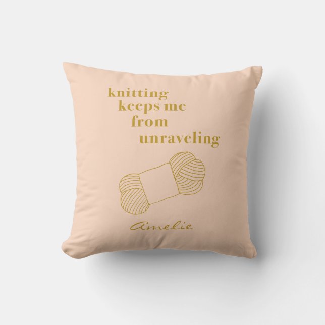 Funny Knitting Zitat Blush Gold Personalisiert Kissen (Vorderseite)