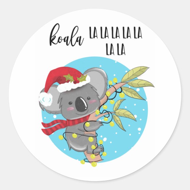 Funny Koala Christmas card fa la Australia Runder Aufkleber (Vorderseite)