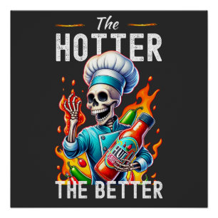 Funny Koch Skelett mit Sauce im Feuer Poster