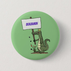 Funny Krocodil-Alarm mit Schild Cartoon Button