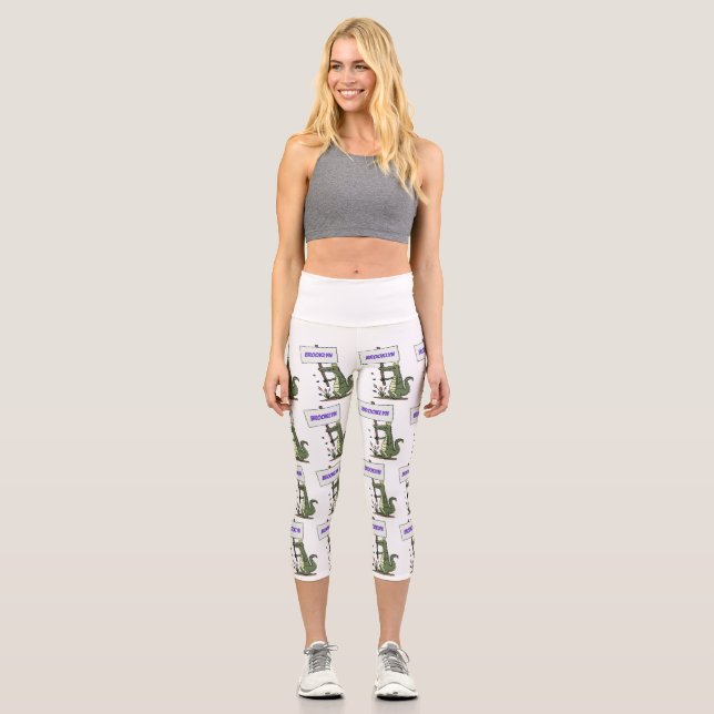 Funny Krocodil-Alarm mit Schild Cartoon Capri Leggings (Vorderseite)