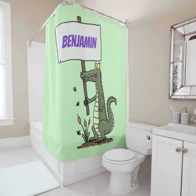 Funny Krocodil-Alarm mit Schild Cartoon Duschvorhang (Beispiel)