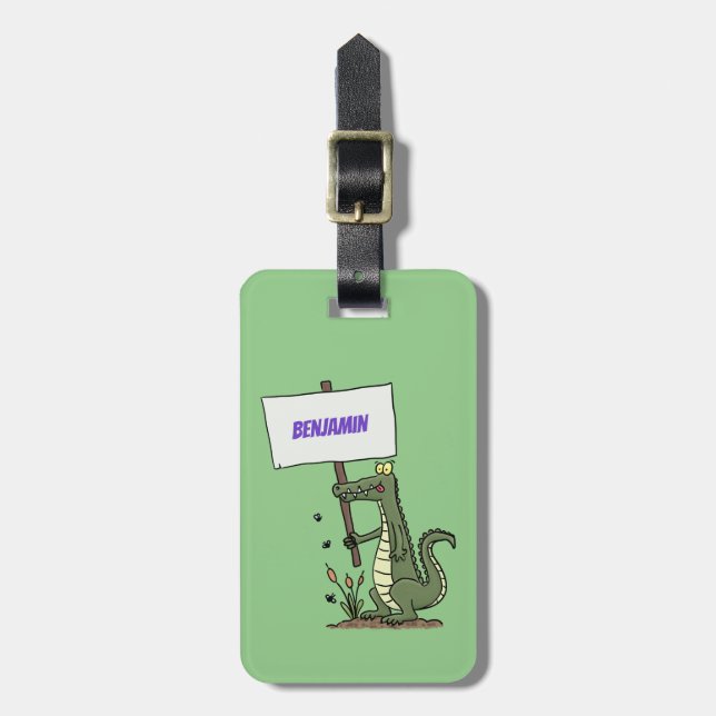 Funny Krocodil-Alarm mit Schild Cartoon Gepäckanhänger (Vorderseite vertikal)