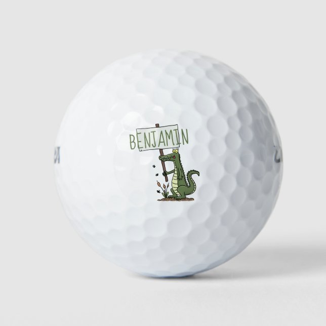 Funny Krocodil-Alarm mit Schild Cartoon Golfball (Vorderseite)