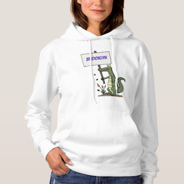 Funny Krocodil-Alarm mit Schild Cartoon Hoodie (Vorderseite)