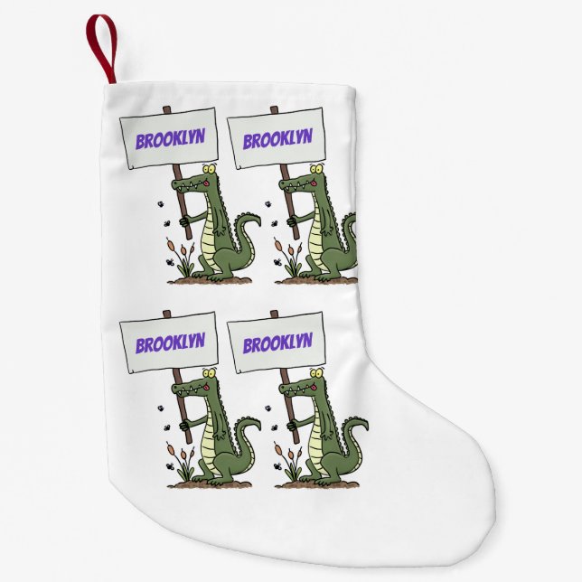 Funny Krocodil-Alarm mit Schild Cartoon Kleiner Weihnachtsstrumpf (Vorderseite)