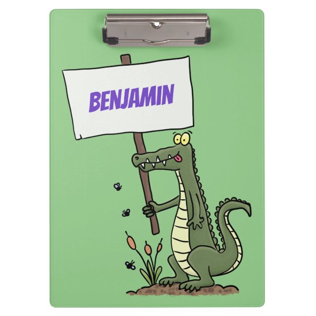 Funny Krocodil-Alarm mit Schild Cartoon Klemmbrett (Vorderseite)