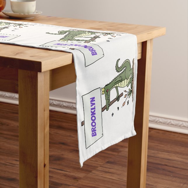 Funny Krocodil-Alarm mit Schild Cartoon Kurzer Tischläufer (Beispiel)