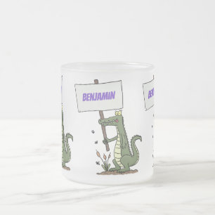Funny Krocodil-Alarm mit Schild Cartoon Mattglastasse