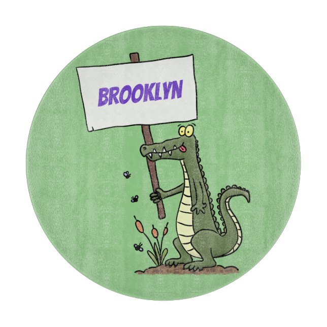 Funny Krocodil-Alarm mit Schild Cartoon Schneidebrett (Vorderseite)