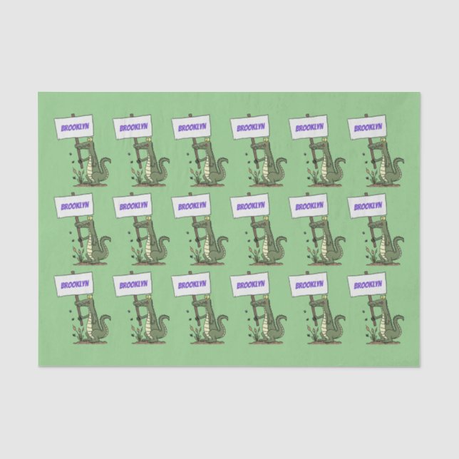 Funny Krocodil-Alarm mit Schild Cartoon Seidenpapier (Vorderseite)