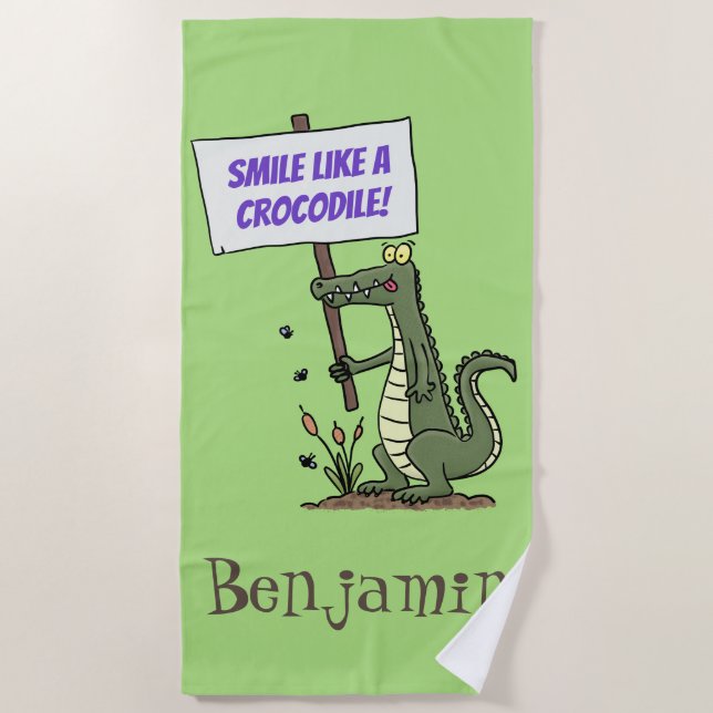 Funny Krocodil-Alarm mit Schild Cartoon Strandtuch (Vorderseite)