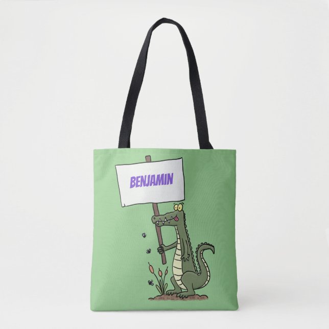 Funny Krocodil-Alarm mit Schild Cartoon Tasche (Vorderseite)