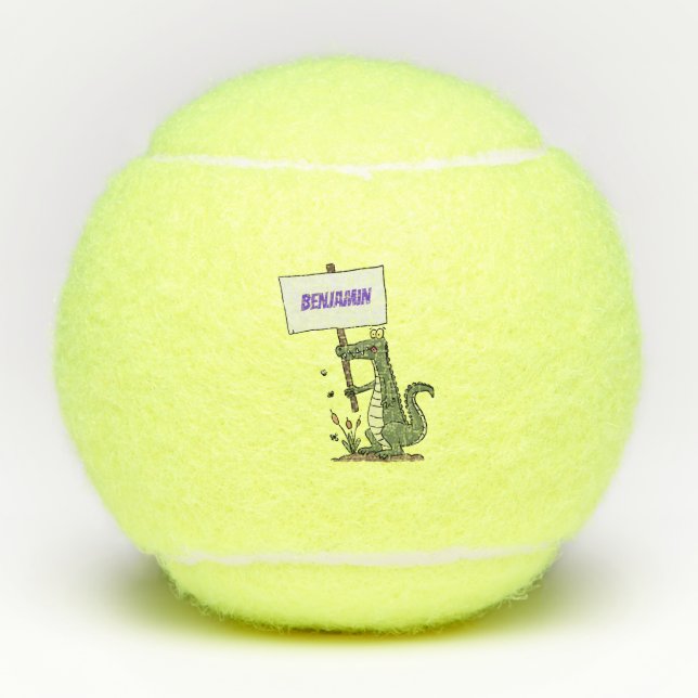 Funny Krocodil-Alarm mit Schild Cartoon Tennisbälle (Vorderseite)
