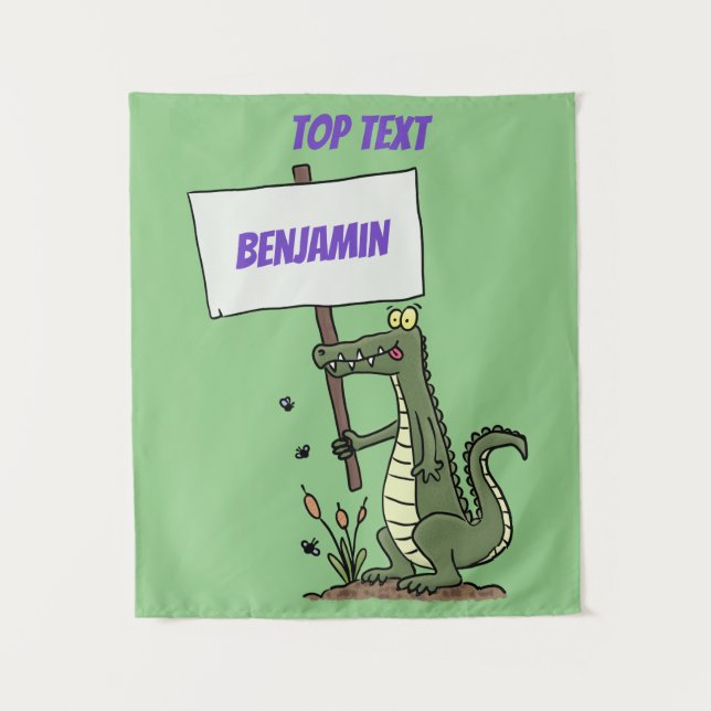 Funny Krocodil-Alarm mit Schild Cartoon Wandteppich (Vorderseite)