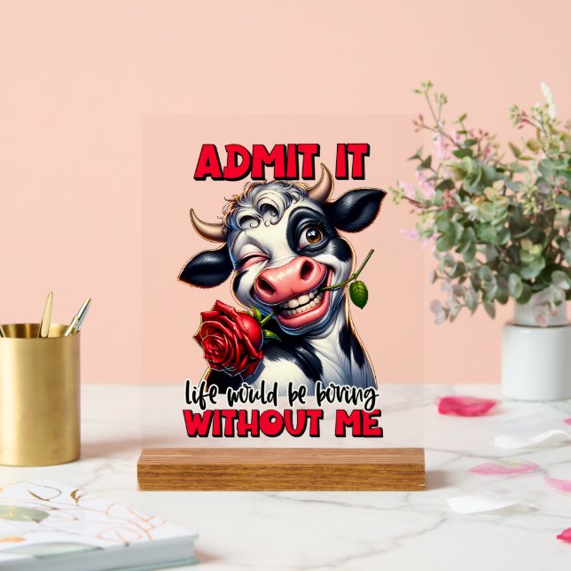 Funny Kuh langweilig Leben Wortart Acrylschild (Hochzeit)