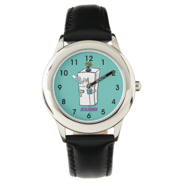 Funny Kühlschrank Cartoon Illustration Armbanduhr (Vorderseite)