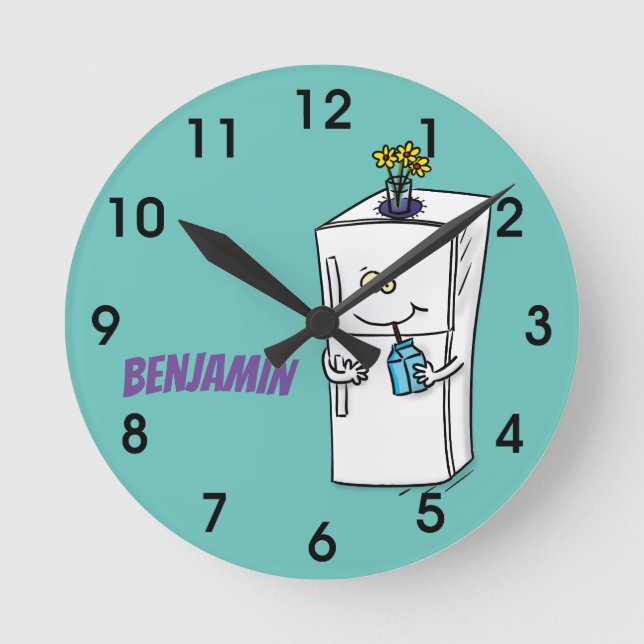 Funny Kühlschrank Cartoon Illustration rund Uhr (Vorderseite)