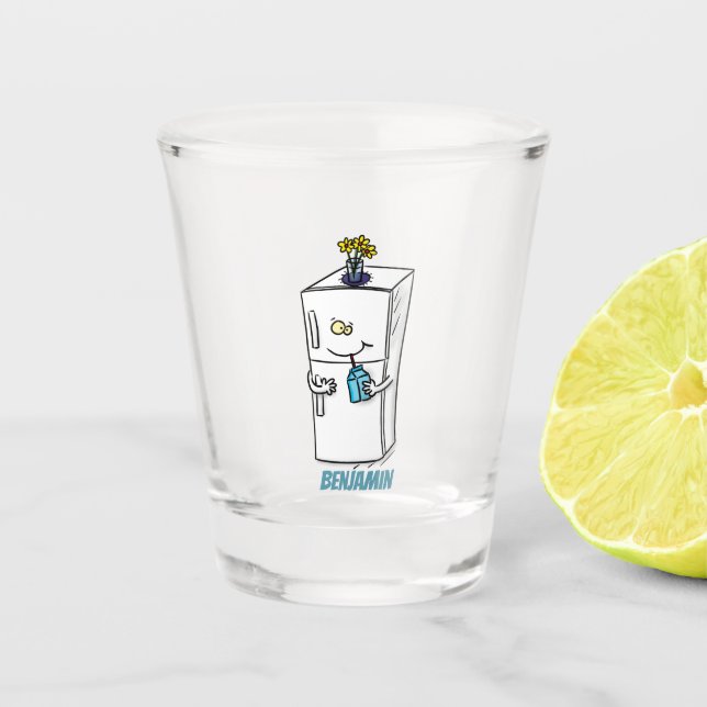 Funny Kühlschrank Cartoon Illustration Schnapsglas (Vorderseite)