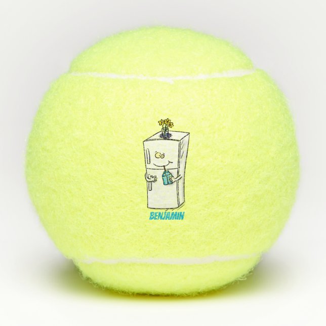Funny Kühlschrank Cartoon Illustration Tennisbälle (Vorderseite)