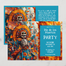 💀 Funny La Calavera in blühendem Kleid Einladung