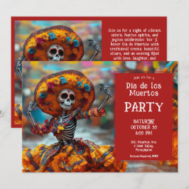 💀 Funny La Calavera in orangefarbenem Kleid Einladung