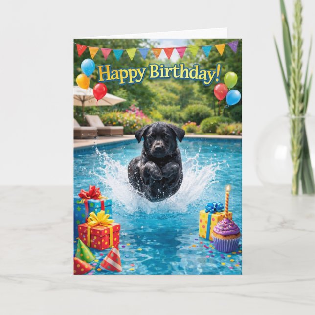 Funny Labrador puppy pool splash Karte (Vorderseite)