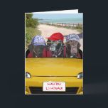 Funny Labradors on Beach Birthday Card Karte<br><div class="desc">Eine lustige Geburtstagskarte mit meinen großartigen Neffen Labradoren (L to R) Roxy,  Jessie und Duncan. Der Text auf der Lizenz ist Happy Birthday in Hawaiian. Der Teil des gelben Wandels ist aus einem Bild von öffentlichem Besitz. Im Inneren können Sie den Text anpassen.</div>