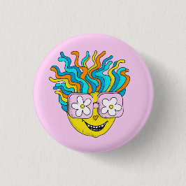 Funny Lächeln Charakter mit rosa Brillen farbig Button