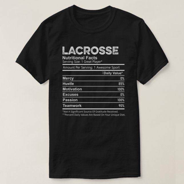 Funny Lacrosse Nutrition Facts Player Men Women Ki T-Shirt (Design vorne)