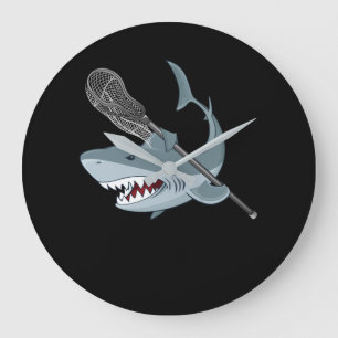 Funny Lacrosse Shark Lacrosse Shark Lovers Große Wanduhr