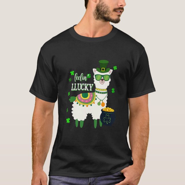 Funny Lama St Patrick's Day Feelin' Lucky Mens W T-Shirt (Vorderseite)
