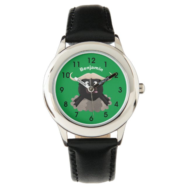 Funny Laufwasser Büffel Cartoon Armbanduhr (Vorderseite)