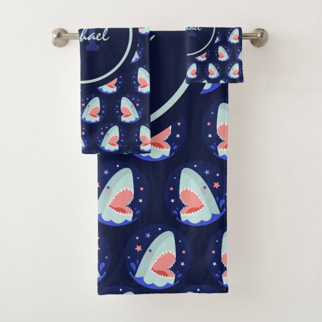 Funny Laughing Shark Stars Nautical Blue Boys Nom (En situation)