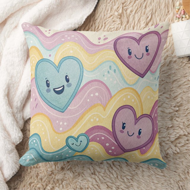 Funny laughing smiling hearts Design cushion  Kissen (Decke)