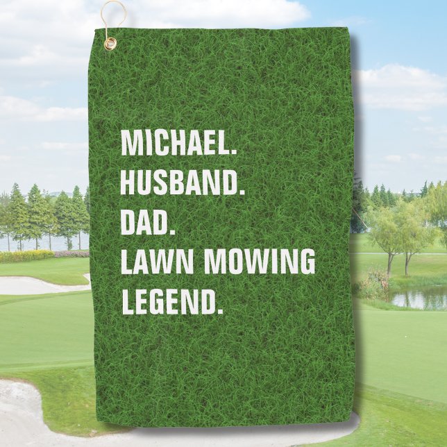 Funny Lawn Mowing Legend Personalized  Golfhandtuch (Add name to personalize, other text also editable)