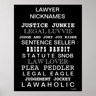 Funny Lawyer Nicknames and Synonyms Office Poster
