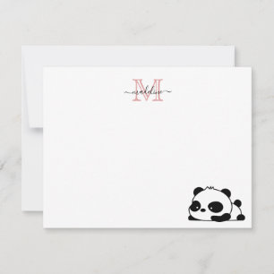 Funny Lay Panda Script Pink Modern Monogram Mitteilungskarte