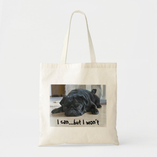 Funny Lazy Black Mops Puppy Tote Bag Tragetasche (Vorne)