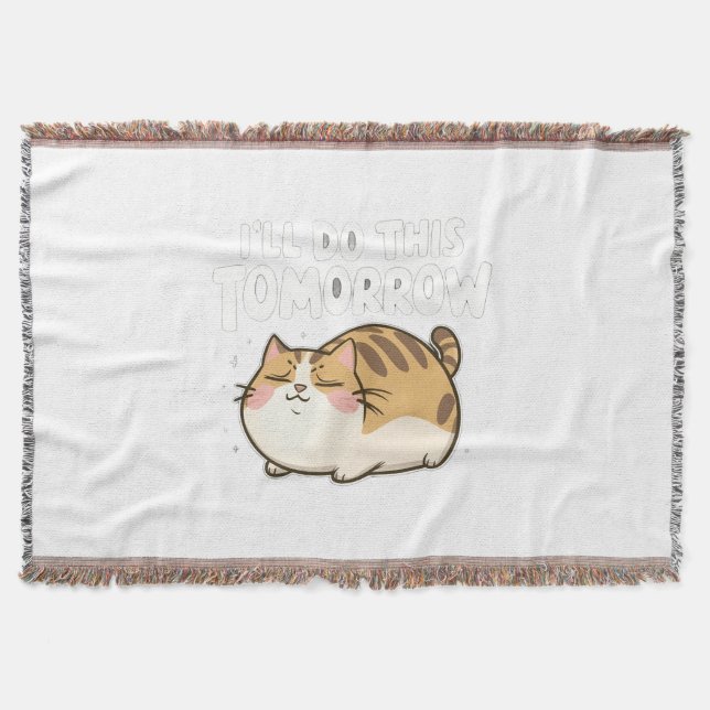 Funny Lazy Cat -'Ich mache das morgen' Decke (Vorderseite)