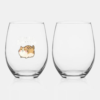 Funny Lazy Cat -'Ich mache das morgen' Weinglas Ohne Stiel