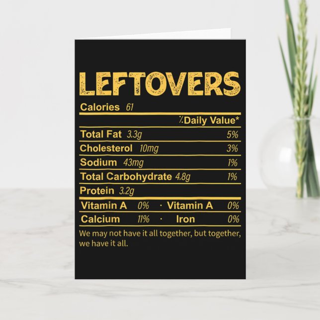 Funny Leftovers Nutrition Facts Erntedank Food Karte (Vorderseite)