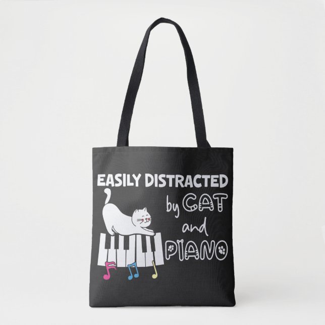 Funny leicht abgelenkt von Cat und Piano Musiker Tasche (Vorderseite)