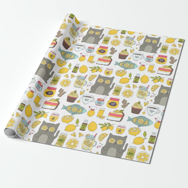 Funny Lemon Pattern Geschenkpapier (Ungerollt)