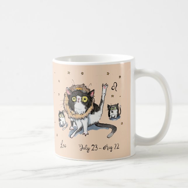 Funny Leo Star signiert Zodiac Cat mit Mane & Kron Kaffeetasse (Rechts)