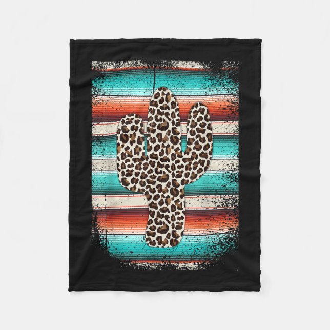 Funny Leopard Cactus Serape Cactus print Türkis Fleecedecke (Vorderseite)