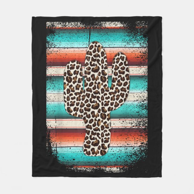 Funny Leopard Cactus Serape Cactus print Türkis Fleecedecke (Vorderseite)