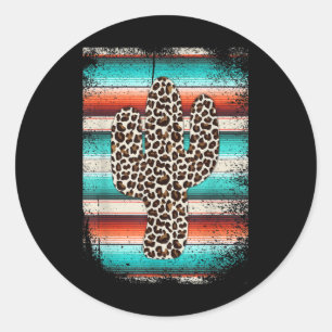 Funny Leopard Cactus Serape Cactus print Türkis Runder Aufkleber