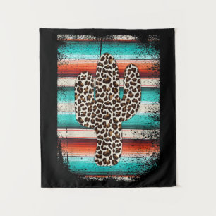 Funny Leopard Cactus Serape Cactus print Türkis Wandteppich