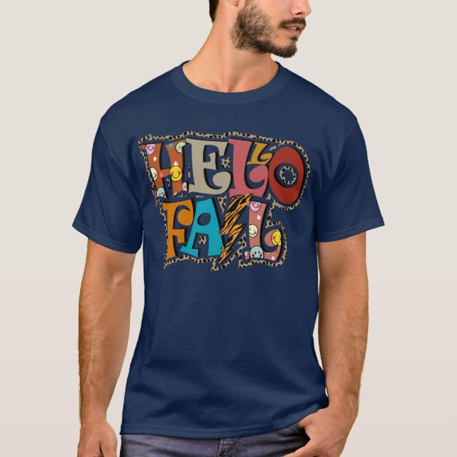 Funny Leopard Print Hello Fall Boys Girls T-Shirt (Vorderseite)